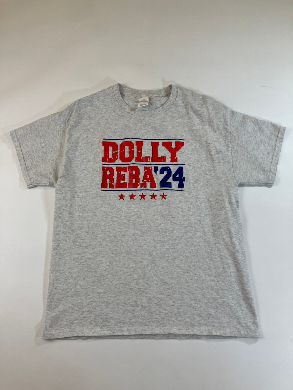 Dolly Reba 24 T Shirt Large Gray Country Music Parody Campaign Tee Hanes
